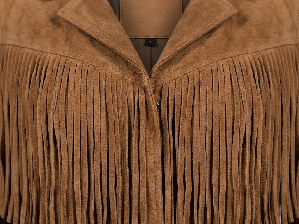 Women's Tan Suede Leather Fringe Jacket – Vintage Western Cropped Coat
