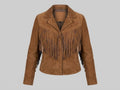 Women's Tan Suede Leather Fringe Jacket – Vintage Western Cropped Coat