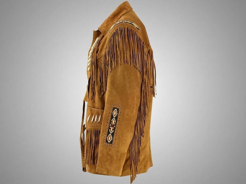 Men's Vintage Fringe Leather Jacket – Handcrafted Native American Cowboy Coat