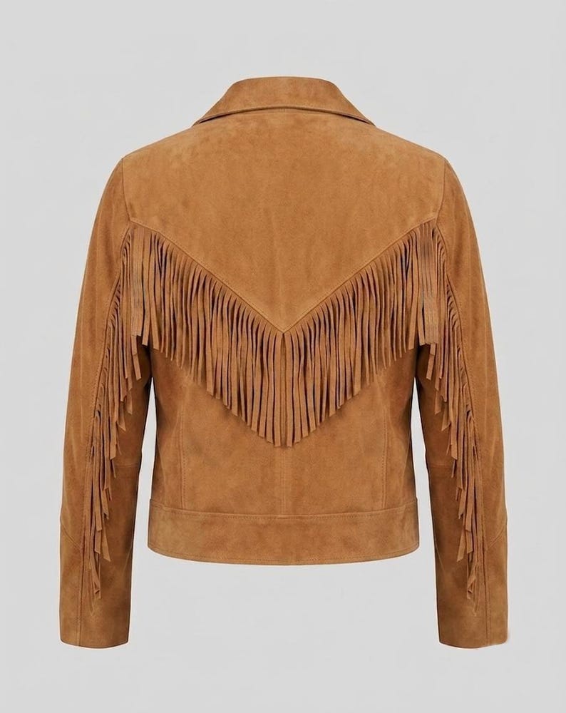 Women's Tan Suede Leather Fringe Jacket – Vintage Western Cropped Coat