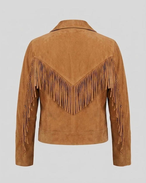 Women's Tan Suede Leather Fringe Jacket – Vintage Western Cropped Coat