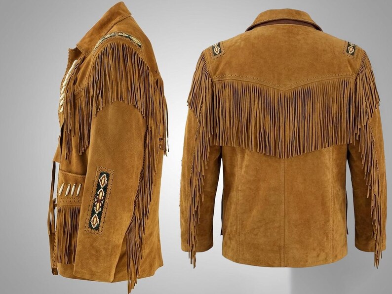 Men's Vintage Fringe Leather Jacket – Handcrafted Native American Cowboy Coat