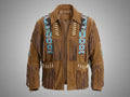 Men's Vintage Fringe Leather Jacket – Native Eagle Beaded Western Coat